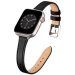 Leather Strap Compatible with Apple Watch Straps 42mm(Series 10) 41mm 40mm 38mm,Genuine Slim&Thin Leather Replacement Band for Apple Watch Series 10 9 8 7 6 5 4 3 2 1/SE(Black&Starlight)