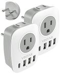 2 Pack Israel Power Adapter, VINTAR Type H Travel Plug Adapter with 1 USB C, 2 American Outlets and 3 USB Ports, 6 in 1 International Power Adapter for US to Israel,Jerusalem,Palestine(Type H)