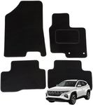 Tailored Car Mats for Hyundai Tucson 2021-2025 HYBRID, Set of 4a Floor Mats, Black with Black Trim with 2 Safety Clips