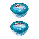 Pyrex Microwave Safe Classic Round Glass Dish Plastic Lid 2.0 Litre Blue (Pack of 2)