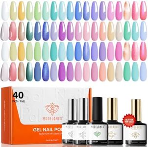 modelones 40 Pcs Gel Nail Polish Kit, 36 Colors 2026 Easter Spring Candy Pastel Gel Polish Set Soak Off LED Soft Light Purple Pink Blue Yellow Green with Base Coat& Matte Glitter Glossy Top Coat