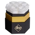 GLAMOUR BOUTIQUE 7-Piece Forever White Rose Box - Preserved Roses in a Box, Immortal Roses in a Box That Last A Year - Eternal Rose Preserved Flowers for Delivery Prime Mothers Day & Valentines Day