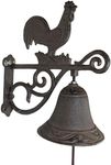 Ebros Gift Cast Iron Rustic Vintage Western Farmhouse Rooster Chicken Door Wall Dinner Yard Bell Outdoor Southwestern Farm Cowboy Cowgirl Accent Bells