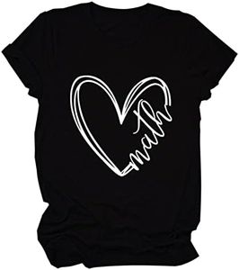 Women's Funny Love Math Letter Graphic T-Shirt Math Teacher Gifts Shirt Casual Short Sleeve Round Neck Tee Tops Black