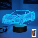 YuanDian Car Night Light, Racing Car 3D LED Illusion Lamp, 16 Colors USB Powered & Battery Powered Touch Control with Remote, Creative Car Gifts for Boys Man Lovers