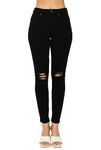 Wax Jean Women's Butt I Love You Push Up High Rise Skinny Denim Jeans with Rips, Black, 9