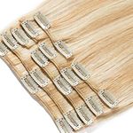 S-noilite Clip in Hair Extensions Real Human Hair Remy Hair Extension Highlighted 8 Pieces Set Full Head Straight Long for Women (8PCS 20inch 105g, 18/613 Ash Blonde/Bleach Blonde)