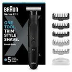 Braun Series XT3 One Blade Hybrid Beard & Stubble Trimmer, Electric Shaver for Men, Body Groomer for Manscaping, Gifts for Men, XT3200, Black Razor