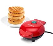 Episkey Mini Waffle Maker 4 Inch- 350 Watts: Stainless Steel Non-Stick Electric Iron Machine for Waffles, Pan Cakes or Other Snacks (Tangy Red)