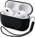 ORNARTO Compatible with AirPods Pro 2 Case (2022), Protective Liquid Silicone Case Cover for AirPods Pro 2nd Generation with Lanyard Soft Skin Front LED Visible Silicone Case-Black