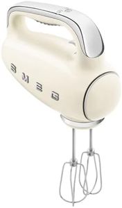 Smeg HMF01CRUK Hand Mixer with Turbo Function, 3 Attachments, LED Display, Retro 50's Style, 250W, Cream