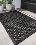 DEXI Rubber Front Door Mat Outside Entrance 19x29, Non Slip Dirt Trapper Drainage Holes Doormat, Heavy Duty Entryway Rug Waterproof All Weather Floor Mat for Welcome, Black