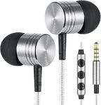 Betron B650 in Ear Headphones Earphones Wired with Microphone Volume Control Tangle Free Cable Noise Isolating Ear Buds 3.5mm Head Phone Jack, Silver