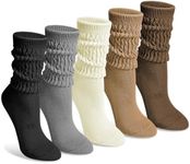 Justay 5 Pairs Slouchy Socks for Women - Scrunch Slouch Long Crew Knit Boot Athletic Calf Tube