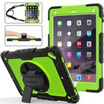 SEYMAC stock Case for iPad 6th/5th Generation/Air 2/Pro 9.7'', [Full-Body] Drop Proof Armor Case with 360° Rotating Stand [Pencil Holder][Screen Protector] Hand Strap, Green+Black