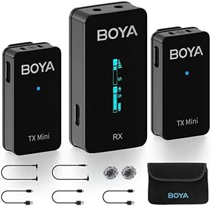 BOYA BY-XM6-S2 Mini OLED Wireless Lavalier Microphone,Dual-Channel Lapel Mic with Mono/Stero & Gain Compatible with Camera/Smartphone YouTube Vlog Live Stream Podcast Interview