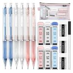 Four Candies Mechanical Pencil Set with Case, 6PCS Aesthetic Mechanical Pencils 0.5 & 0.7mm with 360PCS HB Lead Refills, 3PCS Erasers, 9PCS Eraser Refills for writing, drawing and sketching