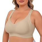 Yommay Plus Size Everyday Bras for Women Back Fat Bra Sleep Comfort No Underwire Support Sport Bra Soft Full Coverage Wireless,Nude,5XL