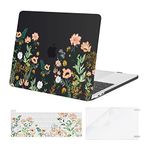 MOSISO Compatible with MacBook Pro 13 inch Case M2 2022,2021,2020-2016 A2338 M1 A2289 A2251 A2159 A1989 A1706 A1708, Plastic Wild Flowers Hard Shell&Keyboard Cover Skin&Screen Protector, Black