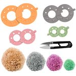 Curtzy Plastic Pom Pom Maker Kit (4 Pack) with Cutter Scissors - 4 Sizes (3.5, 5.5, 7 & 9cm) - Reusable DIY Pompom Craft Fluff Ball Knitting Wool & Yarn Weaver Tool