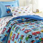 Wildkin Kids 100% Cotton Twin Bedding Set for Boys and Girls,Twin Comforter Set Fit Standard Twin Size Mattress,Certified OEKO-TEX Standard 100, Olive Kids Design (Trains, Planes, and Trucks)