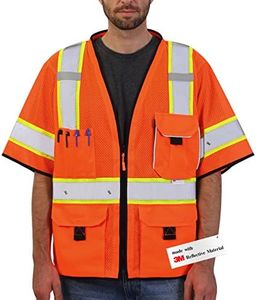 DibSafety 3M Safety Vest Mesh Orange, ANSI Reflective Vest with Pockets and Zipper, ANSI Class 2 Vest Heavy Duty XL