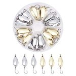 SUPERFINDINGS 30Pcs 3Sizes Teardrop Stainless Steel Fishing Gear Fishing Lures Hooks Sinking Metal Spoons Micro Jigging Bait with Treble Hook for Trout Pike Bass Walleye Fishing Supplies