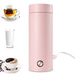 Portable Travel Kettle, 400ML Small Electric 3 in 1 Heating Cup, Fast Boil and Auto Shut Off Mug Tea, Coffee, Baby Milk, Stainless Steel Kettle (PINK)