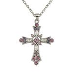 GSTARL Pink Crystal Cross Pendant Necklace Gothic Punk Indie Cros Zircon Choker for Egirl Eboy Woman silver