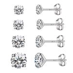 RENKE 4 Pairs Sterling Silver Stud Earrings for Women, Hypoallergenic Earrings with 5A+ Cubic Zirconia Sizes: 3/4/5/6mm – Elegant Earrings Set for Every Style