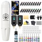 POSEIDON Tattoo Gun Kit, Wireless Tattoo Pen Kit with 2 Long-Lasting Batteries & Complete Starter Supplies, Professional Cordless Tattoo Machine for Beginners, Includes 20 Needles, Inks, Practice Skin