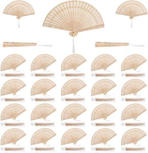 ZOOFOX 25 Pieces Sandalwood Fans, Wooden Handheld Folding Fan with Tassels and Present Bags, Vintage Hand Fan for Wedding Favors, Dancing Party, Baby Shower, Birthday Party Supplies