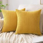 Guffaw Corduroy Cushion Covers with Stripe Pattern Multiple Sizes and Colors Pack of 2 for Couch Bedroom Sofa Living Room Bed Chair (20x20 inches, Mustard)