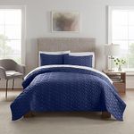 Serta Soft Modern Solid Bedding Quilt Set with Pillow Case for All Season, Polyester, Navy, King