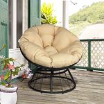 Papasan Chair, 360-degree Swivel Outdoor Papasan Chair with Beige Cushion and Durable Frame, Comfy Circle Lounge Moon Chair