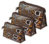 TULMAN Synthetic Travel Cosmetic Pouch Makeup Jewellery Accessories Organizer Pouch Toiletry Pouch for Men & Woman [Set of 3 Dojes Pouch Brown ]