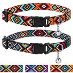 CollarDirect Aztec Cat Collar Breakaway Pack of 2 PCS Nylon Tribal Pattern Geometric Pet Kitten Collars for Cats (Aztec Sunset + Ethnic Teal)