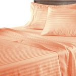 SGI Queen Size Flat Bed Sheet with 2 Pillow Covers 600 Thread Count Egyptian Cotton Peach Stripe Smooth & Durable Sheet