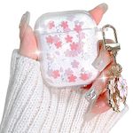 Lovmooful Compatible with AirPods Case Cute Clear Glitter Flower Floral with Lovely Rabbit Flower Chain Design for Women Girls Soft TPU Shockproof Protective Cover Case for Airpods 2&1-Pink Floral