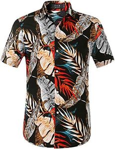 SSLR Mens Short Sleeve Button Down Shirts Hawaiian Shirts for Men, Black, Large