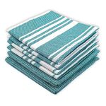 IndiHaus Cotton Multi-Purpose Kitchen Hand Towels | Waffle & Stripes | (Large 60 x 40 cm) Lunch, Dish Towel (Set of 6, Ocean Teal)