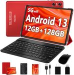 2024 Newest Android 13 Tablet YESTEL 10 inch Tablet with 12GB RAM+128GB ROM,1TB Expand,2.0GHz Octa-Core Processor, IPS HD Display,Support 5G WiFi,GPS,Bluetooth 5.0 with Keyboard,Mouse - Red