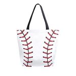 Naanle Sport Baseball Canvas Tote Bag Large Women Casual Shoulder Bag Handbag, Softball Baseball Lace Reusable Multipurpose Heavy Duty Shopping Grocery Cotton Bag for Outdoors.