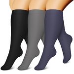 CHARMKING 3 Pairs Plus Size Compression Socks for Women & Men Extra Wide Calf 20-30 mmHg Best Support for Circulation, 02 Black/Grey/Navy, XX-Large