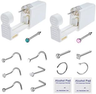 Nose Piercing Gun Kit - 2 Pack Nose Piercing Kit Safety Disposable Nose Percinging Kit with 10 Pcs Nose Rings Stud Self Piercings Kits Nose Piercing (Pink)