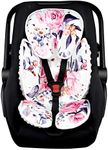 Baby Car Seat Head Support for Newborn,Pea Pod 2 in 1 Infant Car Seat Head Body Support for Girls Extra Soft Breathable Baby Car Seat Cushion Insert for Strollers, Swings, and Bouncers, Pink Floral