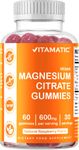 Vitamatic Magnesium Gummies 600mg per Serving - 60 Vegan Gummies - Promotes Healthy Relaxation, Muscle, Bone, & Energy Support