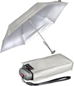 Knirps Mini parapluie de poche de voyage léger - Rayures, Stone With Silver Coating - Protection UV et contre la chaleur, 93 cm