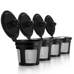 4 Reusable K Cups for Keurig K-Classic, K-Elite, K-Select, K-Cafe, K-Compact, K200, K300, K400, K500, Universal Fit Black Refillable Kcups Coffee Filters for 2.0 and 1.0 Brewers