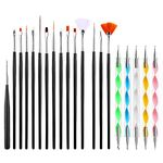 Brushes for Nails, 20 Pieces Nail Art Brush Set, Pointer for Nail Art, Double Ended Nail Tools, Paint Brush, UV Acrylic Pens, for DIY, Nail Design